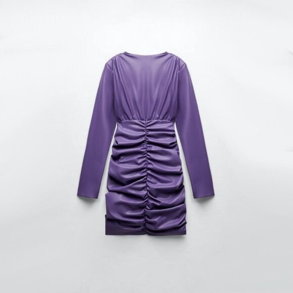 NWT Zara purple faux leather draped mini dress, M - Picture 7 of 11